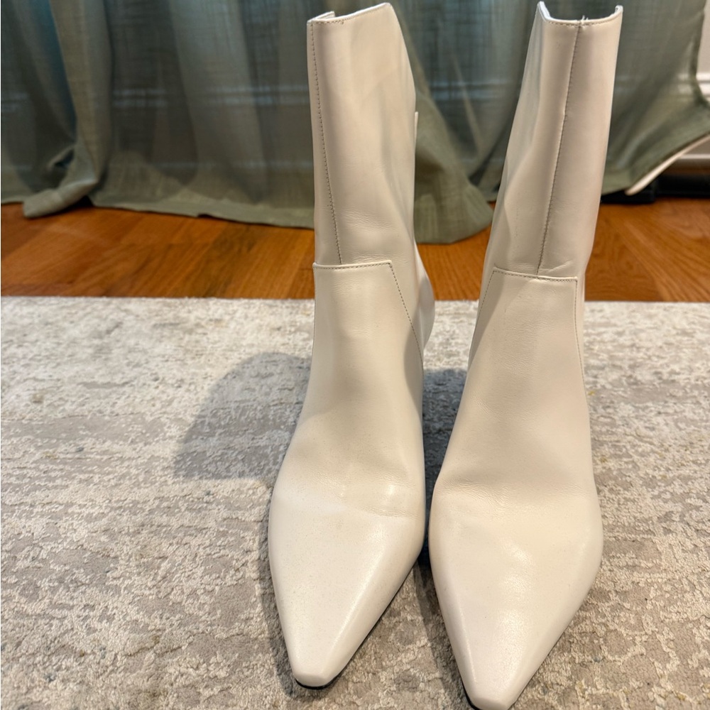 White kitten heel boots